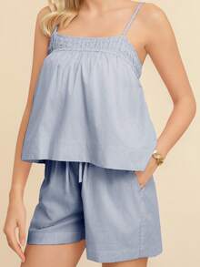 Women's Loose Casual Solid Color Two Piece Set - Navy Blue - View 3