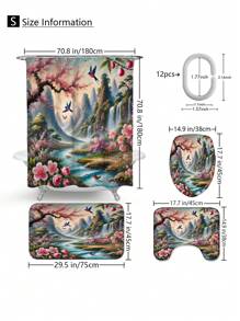 1 peça/4 peças Conjunto de Cortina de Chuveiro com Cenário de Praia Refrescante e Floral, Cria uma Atmosfera Romântica para o Banheiro, Cortina Impressa com 12 Ganchos, Tapete de Banheiro, Tapete em Forma de U para Vaso Sanitário, Tampa de Assento do Vaso Sanitário, Divisória de Banheiro, Acessórios de Banheiro, Decoração de Banheiro