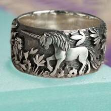 A Unicorn Flower Fashionable Women's Decorative Ring With A Retro And Unique Design, Suitable For Daily Wear - Màu Bạc Cổ - Xem 2