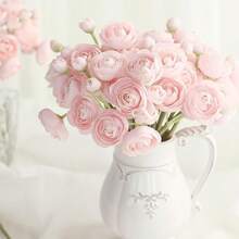 6 PCS Artificial Ranunculus Flowers, Faux Silky Mini Bouquets, Bulk Fake Wedding Filler Flowers For Centerpieces, Arrangements, Bridal Shower Decor, Polyester