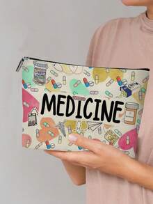 1Pc Makeup Bag Chic Paris Theme Fun Travel Gift Cute Inspirational Quote Decoration Medical Assistant Pill Pattern Makeup Storage Bag Large Capacity Lightweight Multipurpose And Durable Foldable With Zipper Closure Multifunctional Coin Purse For Daily Use And Travel Small And Exquisite Gift - Multicolor - View 4