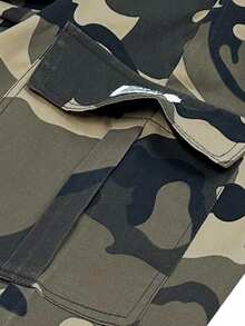 Men's Casual Camouflage Cargo Pants, 100% Polyester Non-Stretch Woven Fabric, Regular Fit, With Drawstring Waist And Flap Pockets, Outdoor Work Trousers - 卡其色 - 查看 4