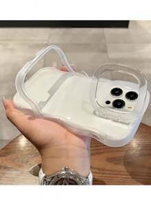 Estuche de teléfono transparente con soporte plegable en dos en uno, compatible con iPhone 16, 15, 12, 13, 14 Pro Max, con diseño de olas 3D elegante y resistente a golpes