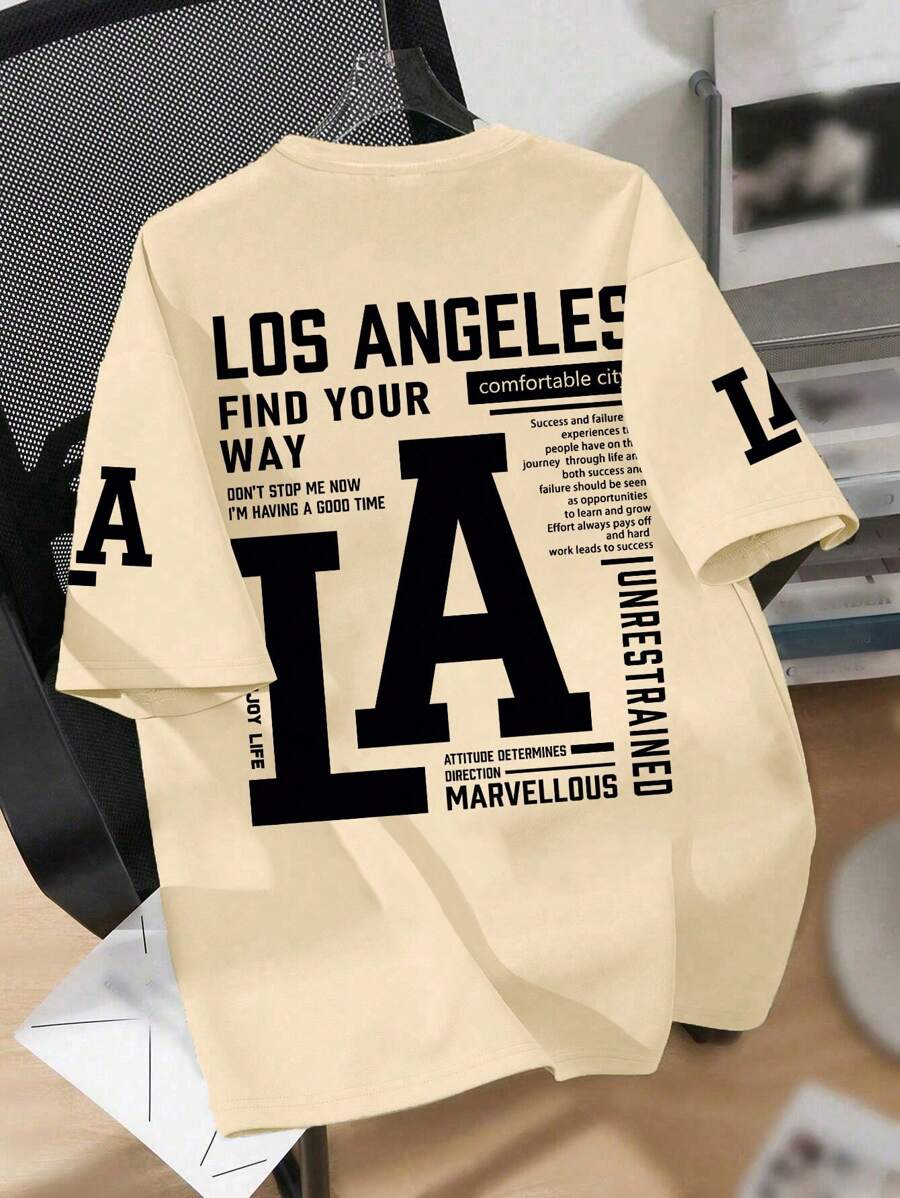Tween Boy LA Slogan Print Crew Neck T-Shirts Summer Boy's Casual Tee Soft Tops