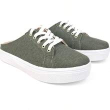 Women's Casual Mule Sneakers Flat Sole Lace-Up Comfortable Practical Versatile - 軍綠色 - 查看 2