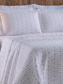200 Thread Count Double-Sided Bedspread, Double/Queen/King/Single, Embroidered, 3-Piece Luxury Decor - 白色/粉紅色 - 查看 2