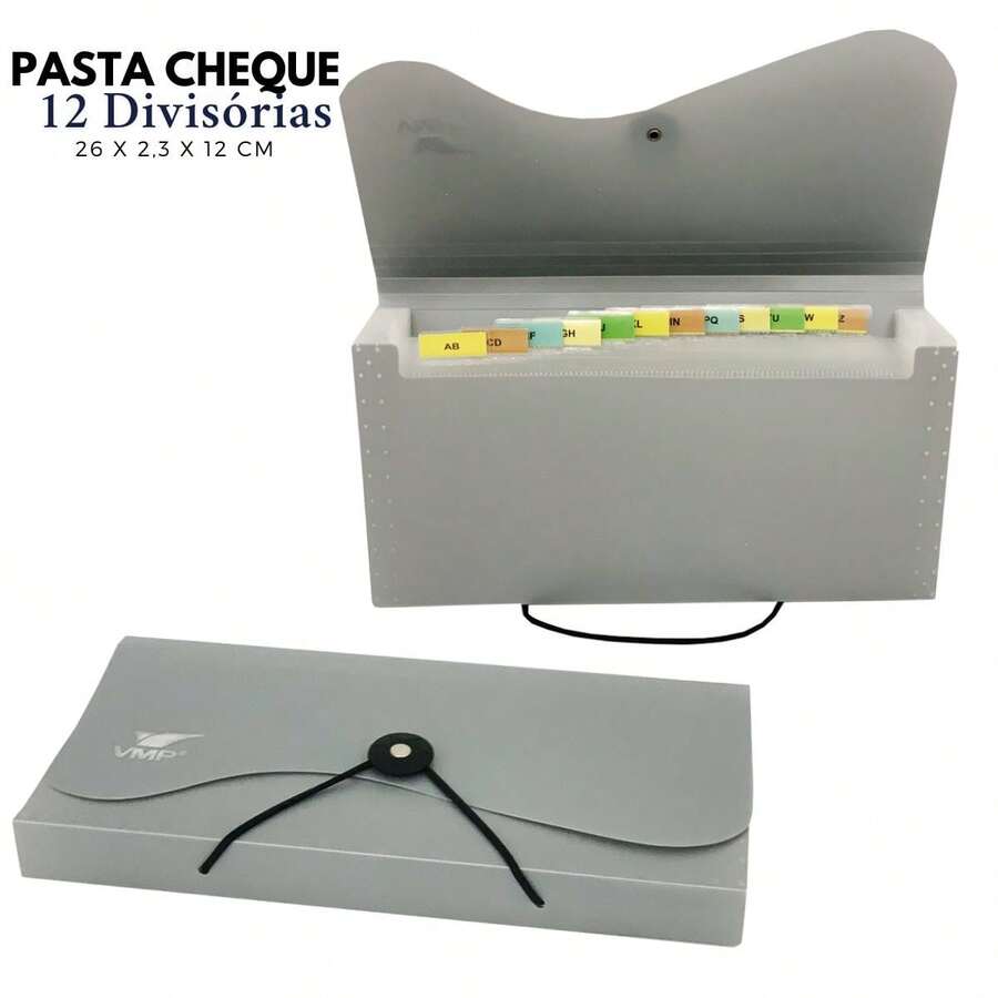 Pastas Sanfonada para Cheque Pasta Documentos Pasta Arquivo Pasta Cheque 12 Divisória Organização Pasta Duplicata - Prata - Visão 1