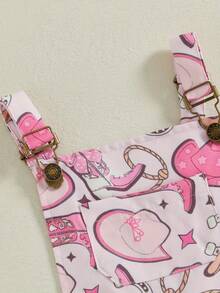 Mono tipo peto con estampado de botas para niña pequeña, diseño suelto, estilo vaquero western, para el verano - Rosa - Ver 8