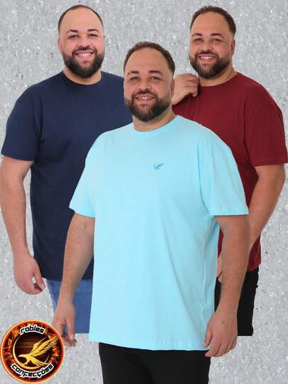 Kit 3 Camisetas Básica Masculina Plus Size G1 G2 G3 Extra Grande 100% Algodão Premium