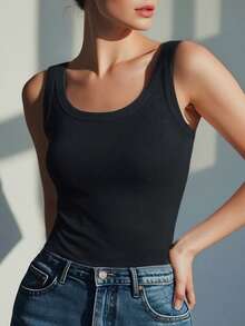 1pc Women Sleeveless Sports Casual Camisole Top, Lightweight Elastic Knit Undershirt For Summer