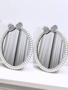 7 Inch Plastic Crown & Bow Pearl Decorated Desktop Vanity Mirror Home Decor Back To School Room Decor School Supplies - Multicolor - View 11