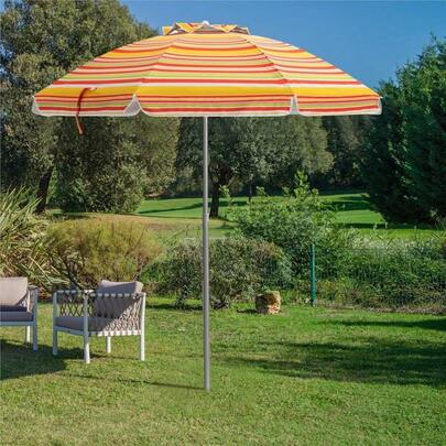 ERGOMASTER 206cm Beach Umbrella With Sand Anchor, Patio Umbrella With Push Button Tilt & UPF 50+ Protection, Portable Sunshade Umbrella With Carry Bag For Garden Beach Outdoor