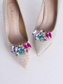 2 piezas Accesorios de moda de metal calados incrustados con rhinestones multicolor, decoración elegante para tacones altos de novia, adorno versátil para zapatos, bolsos, atuendos y complementos de mujer para fiestas - Multicolor - Ver 1