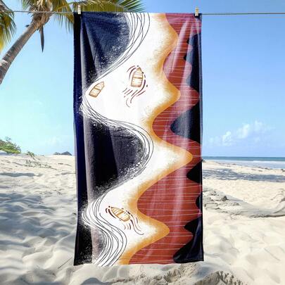 1 pieza, Toalla de playa de arte abstracto en negro, naranja y blanco para las masas - Ligera, de secado rápido, muy absorbente, 180 cm x 80 cm