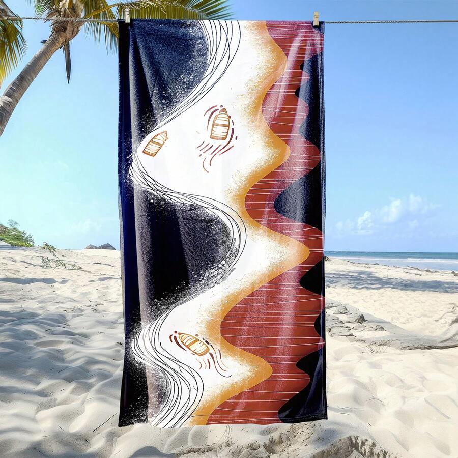 1件，黑色、橙色和白色抽象艺术沙滩巾，轻便、快干、吸水性强，71英寸 x 31.5英寸 - 彩色 - 查看 1