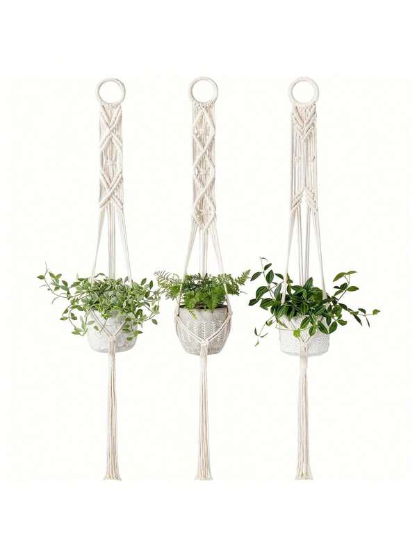 3pcs Boho Macrame Hanging Plant Stand Flower Pot Organization And Storage Home Decor,Handmade Floarl Basket Planter Planting Holder,Indoor Outdoor Graduation Wedding House Office Living Room Wall Plants Container Decoration Gift