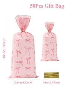 25/50/100 件粉色蝴蝶结图案糖果袋、糖果礼品袋、派对礼品袋、零食袋、巧克力饼干烘焙袋、糖果包装袋、糖果包装袋、1 岁生日派对用品、粉色生日装饰品、新娘送礼会用品、蝴蝶结生日装饰品、婴儿送礼会装饰、粉色蝴蝶结生日装饰、性别揭示派对用品、粉色蝴蝶结装饰、婚礼装饰、节日派对用品