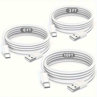USB C Fast Charger Cable,[3ft/6ft/10ft] Long Type-C To USB Android Phone Fast Charging Data Cable,USB Power Adapter Cable Compatible With Samsung Galaxy S25 S24 S23 S22 S21,Compatible With Xiaomi,OPPO,VIVO,Transsion