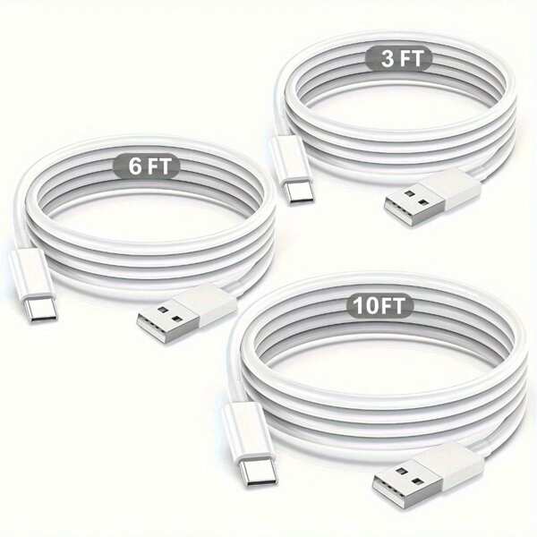 Kabel USB C Fast Charger, [3ft/6ft/10ft] Długi kabel do szybkiego ładowania danych typu C do telefonu z systemem Android USB, kabel zasilający USB kompatybilny z Galaxy S25 S24 S23 S22 S21, kompatybilny z , OPPO, VIVO, Transsion