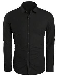 Runcati Mens Button Down Shirt Linen Cotton Shirts Casual Long Sleeve Spread Collar Lightweight Beach Plain Tops - màu đen - Xem 6