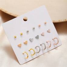 9 Pairs Geometric Minimalist Fashion Studs, Delicate & Versatile Earrings, Suitable For Daily Wear For Women