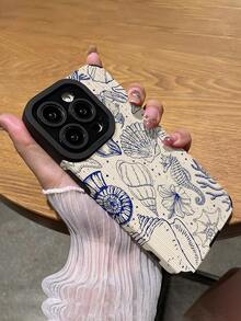 1pc Minimalist Striped Ocean Graphic Faux Leather Soft Shockproof Phone Case Compatible With Iphone 16/16 Plus/16 Pro/16 Pro Max And - Multicolor - View 5