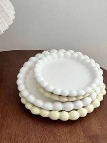 1pc Cream-Color Ceramic Plate With Pearl Edging, Dessert Or Breakfast Plate, High-Quality Tableware Suitable For Home & Restaurant Use - Multicolor - View 13