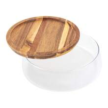 Rainaut Glass Bowl With Wooden Lid - Versatile Snack Serving Tray For Candy & Nuts, Round Food Storage Platter - Clear - View 5