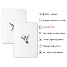 Set de 2 colibri neîncadrat schiță artă poster vintage tipărire canvas minimalistă păsări animale decor abstract de perete pictură retro pentru cămin, apartament, sufragerie, dormitor, decorațiuni moderne pentru casă