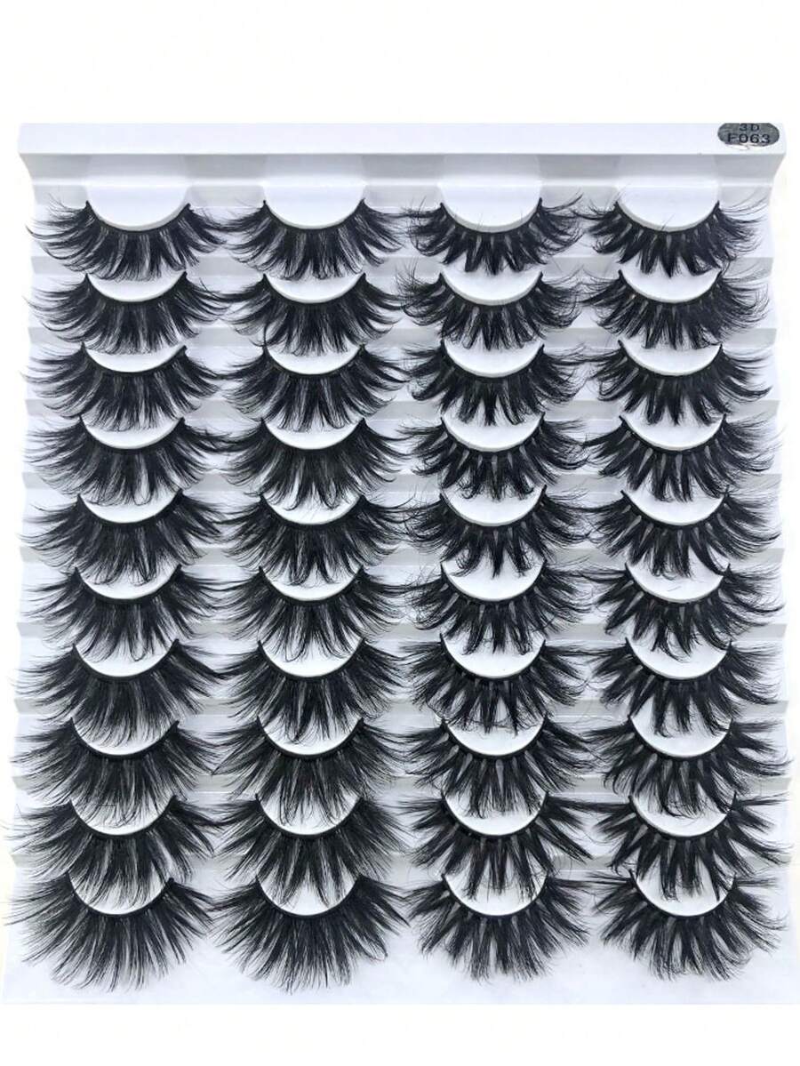 HBZGTLAD 20 Pairs Of Thick And Dense Extended 25mm Soft Natural Mink Eyelashes 3D Curled Edge End Eye Extended False Eyelashes Thick Handmade Natural False Eyelashes Messy Crossed Eyelashes Wholesale - F063 - 查看 1