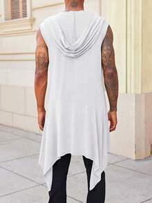 Runcati Mens Hooded Cardigan Sleeveless Ruffle Shawl Collar Open Front Knit Drape Robe - 白色 - 查看 3