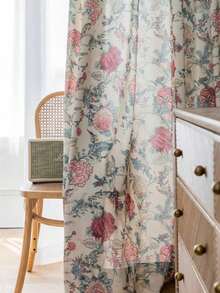 1pc Perforated American Modern Rustic Countryside Style Curtain For Living Room Or Bedroom - Multicolor - View 5