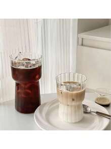 1PC Striped Minimalist Glass Cup, Transparent Iced Americano Coffee Cup, High-Quality Creative Breakfast Milk Cup - Milk Tea Cup, Cocktail Cup, Juice Beverage Cup, Fruit Tea And Flower Tea Cup, Ice Cream Cup, Soda Water Cup, Coffee Cup, School Supplies, Kitchen Tools, Suitable For Office, Restaurant Use