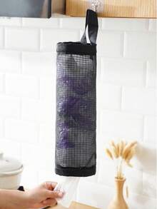 1pc Plastic Bag Dispenser, Foldable Breathable Mesh Trash Bag Holder, Washable Hanging Storage Organizer Suitable For Various Room Types - Dark Grey - View 4