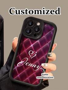Customized Text Etched Black Sci-Fi Mysterious Heart Pattern Thick Shockproof Phone Case/Cover, Minimalist Style, Compatible With IPhone/ Galaxy - Multicolor - View 3