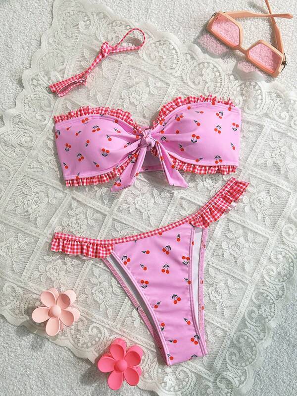 Women's Pink Floral Halter Neck Bikini
