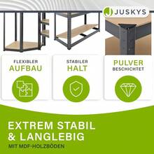 Juskys 3er Metall Regalsystem Basic - 1 Eckregal and 2 Lagerregale - 15 Böden aus MDF Holz - 2625 kg - Schwerlastregal Lagerregal Kellerregal - Grau - Grad - Übersicht 7