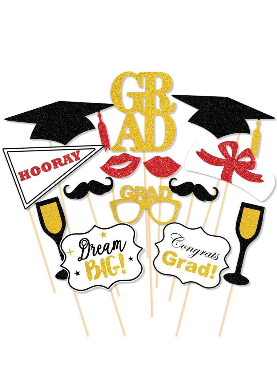 14pcs Graduation Party Photo Props, Funny Photoshoot Decoration Accessories - Multicolor - View 1