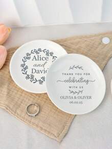 1/2/5Pcs Personalized Name Ceramic Ring Plates, Custom Jewelry Boxes, Customized Engagement Gifts, Customizable First Marriage Ring Plates, Bride And Groom Gifts, Bride Proposal Gifts, Bride Showers, Anniversary Gifts, Personalized Ring Plates