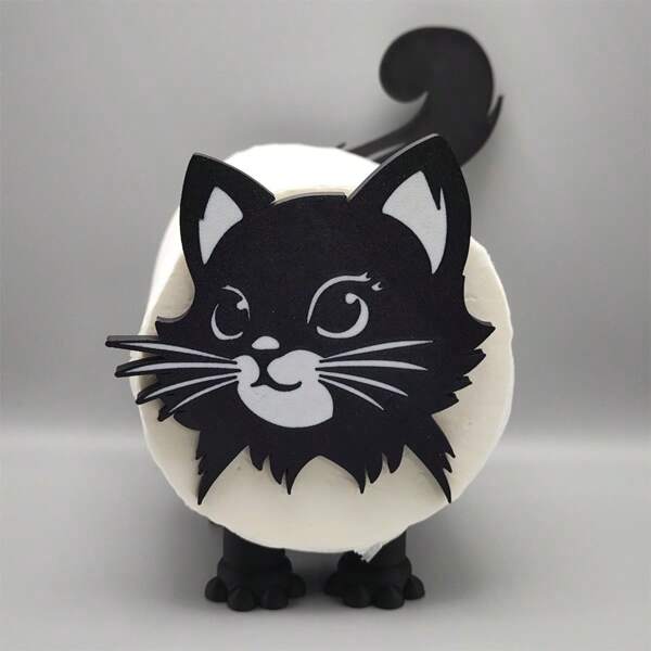 Schwarzer süßer Katzen Design Toilettenpapierhalter, geeignet für Toilettenpapierrollen mit 38mm-41mm (1,50 Zoll-1,57 Zoll) Durchmesser, die Toilettenpapierrolle im Bild dient nur zur Demonstration und ist nicht enthalten. Schulanfang
