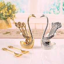 1 Set Of Constellation Swan Shaped 6Pcs Stainless Steel Fruit/Dessert/Coffee Spoons With Swan Storage Base, Suitable For Kitchen, Hotel, Cafe, Holiday Gift,Kitchen,Christmas Gift - 銀色 - 查看 7