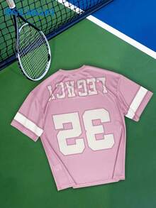 GEMCHO Letter Print Short Sleeve T-Shirt, Streetwear Sports Casual,Suitable For Daily Wear, Summer - Pink - View 2