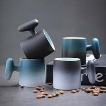 Taza de latte con asa en degradado de color, taza de café de estilo japonés rústico cocida en horno - Adecuada para bebidas de verano e invierno - Regalo perfecto para decoración del hogar y la oficina, de vuelta a la escuela