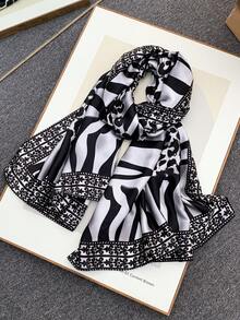 1pc Leopard Print Diamond Pattern Summer Shawl, Chiffon Scarf & Wrap - Multicolor - View 5