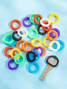 30pcs Colorful Silicone Elastic Key Cover, PVC Waterproof Key Identification Category Protective Cover Key Ring Accessories (Random Color) - one-size - View 7