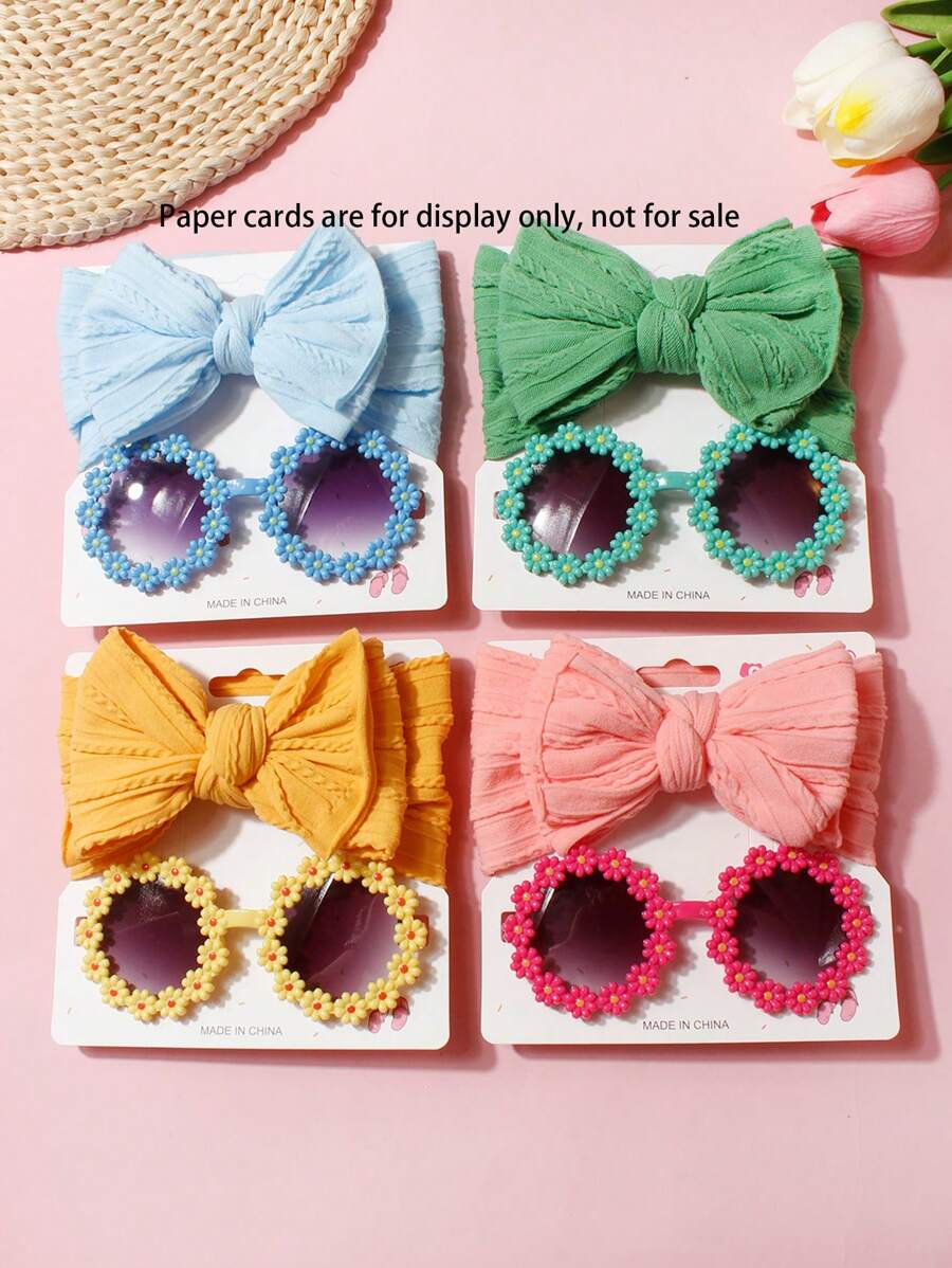 2pcs Jacquard Bow Baby Headband, Children Daisy Sunglasses For Daily Use