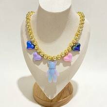 1PC Vòng cổ mặt gấu đính hạt trái tim độc đáo Vòng cổ mặt trái tim nhiều màu sắc đẹp mắt Hoàn hảo cho phụ nữ đeo hàng ngày - Mặt dây chuyền hình trái tim gấu - Xem 11