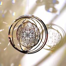 1 pièce Carillon rotatif en acier inoxydable avec motif mandala 3D pour la décoration de jardin en extérieur