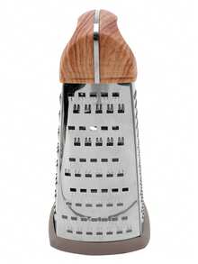 Rallador de Cocina 4 Caras en Acero Inoxidable con Mango Ergonómico Tipo Madera y Base Antideslizante | Incluye Recipiente Contenedor – Ideal para Queso, Verduras y Más - Multicolor - Ver 3