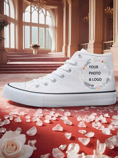 Individuell gestaltbare Segeltuch High-Top Sneaker, Unisex Design, lässige vulkanisierte Gummisohle, vielseitig für Outdoor/Sport, Ganzjährig